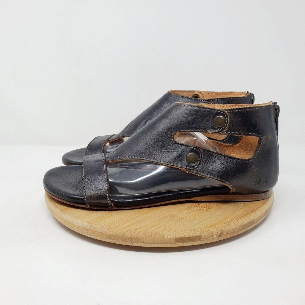 Bed Stu Soto Sandals Womens 7 Gladiator Distressed Black Leather Flat Shoes